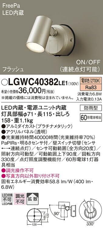 Amazon.co.jp: パナソニック(Panasonic) 壁直付型 LEDスポットライト